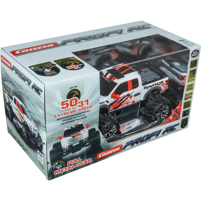 Carrera RC Ford F-150 Raptor-PX- 1:18 2.4GHz Profi - Coche Radio Control 4x4 Off-Road, 50 km/h, Edad 14+, Metal y Plástico