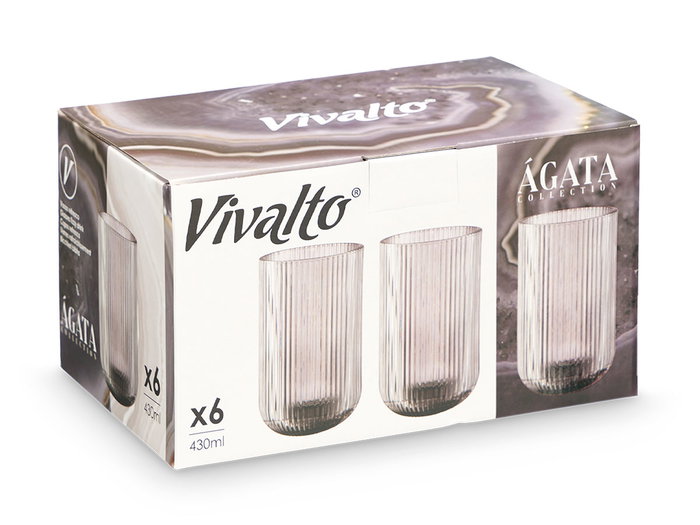 Vivalto Vaso Gris de Vidrio con Rayas 430 ml 7,9 x 12,8 x 7,9 cm (Set de 24)