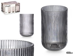 Vivalto Vaso Gris de Vidrio con Rayas 430 ml 7,9 x 12,8 x 7,9 cm (Set de 24)