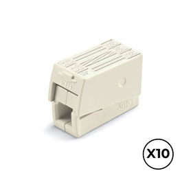 Wago Conector Rápido en Línea Presilla, 3 Vías (2 Rígidos + 1 R/S/F), 400V 24A, para Conductores 0.5-2.5 mm², Blanco, Paquete de 10 Unidades