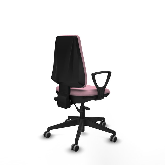 Silla de oficina Elche con mecanismo Asincro tapizada con Tela color Rosa. Equipada con Base piramidal negra, Brazos fijos y Ruedas 65 mm parqué Silla de oficina Elche con mecanismo Asincro tapizada con Tela color Rosa. Equipada con Base piramidal negra, Brazos fijos y Ruedas 65 mm parqué