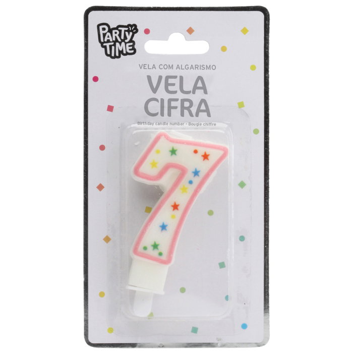 Party Time Vela Numeral 7 Aniversario Decorada con Círculos y Estrellas para Tarta, 9.5 cm