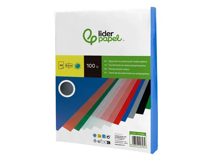 Liderpapel Tapa encuadernacion polipropileno A4 0.5 mm Azul translucido paquete de 100 unidades