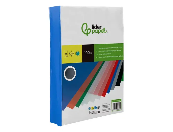 Liderpapel Tapa encuadernacion polipropileno A4 0.5 mm Azul translucido paquete de 100 unidades