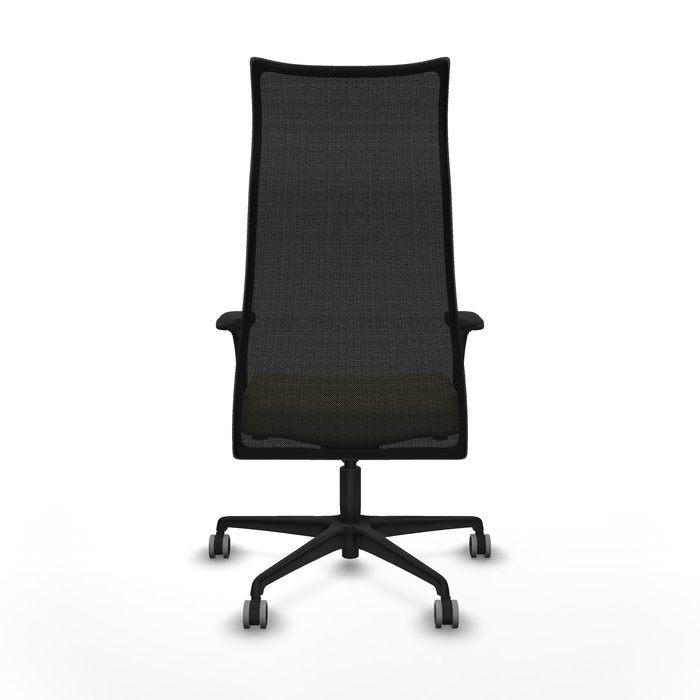 Sillón Albacete con mecanismo Sincro tapizada con Similpiel color Crema y malla color Negro. Equipado con Base nailon negra, Brazos 1D y Ruedas 65 mm parqué