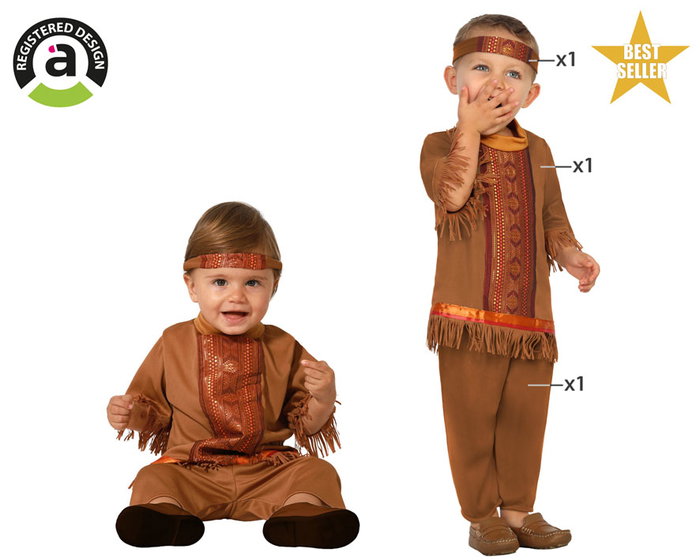 Disfraz de Carnaval Indio Niño Bebé 12-24 Meses Lejano Oeste - Conjunto de 3 Piezas: Camiseta, Pantalón y Cinta para el Pelo