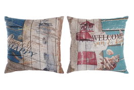 DKD Home Decor Cojin Mediterraneo Multicolor de Algodon y Lino 50 x 50 x 12 cm (4 Unidades)