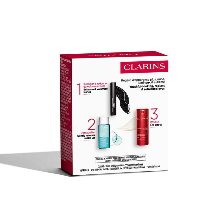 Clarins Total Eye Lift Estuche 3 pz - Contorno de Ojos con Efecto Lifting, 94% Ingredientes Naturales - Incluye Contorno 15 ml, Desmaquillante 30 ml y Máscara 3 ml