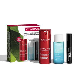 Clarins Total Eye Lift Estuche 3 pz - Contorno de Ojos con Efecto Lifting, 94% Ingredientes Naturales - Incluye Contorno 15 ml, Desmaquillante 30 ml y Máscara 3 ml