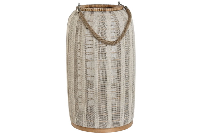 DKD Home Decor Portavelas de Bambú y Lino Asa Natural Crudo