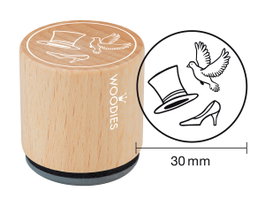 Woodies Sello de madera y caucho sombrero zapato y paloma 33x30mm