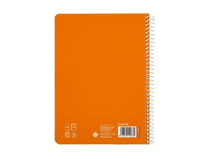 Liderpapel Cuaderno Espiral A5 Pautaguía Tapa Blanda 40 Hojas 75gr Cuadro Pautado 4mm Color Naranja