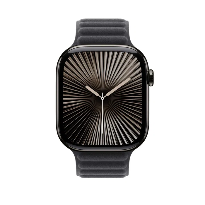 Apple Correa de eslabones magnética para Apple Watch Series 7 y posteriores (44mm, 45mm, 46mm, 49mm) - Negro, Poliéster reciclado, Tamaño M/L (MXY03ZM/A)