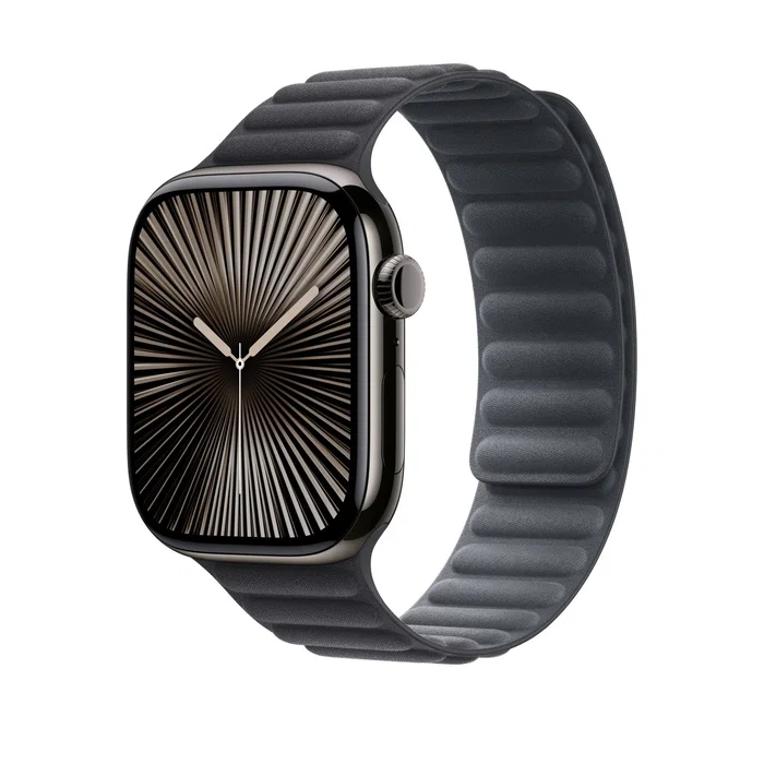 Apple Correa de eslabones magnética para Apple Watch Series 7 y posteriores (44mm, 45mm, 46mm, 49mm) - Negro, Poliéster reciclado, Tamaño M/L (MXY03ZM/A)