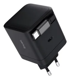 CARGADOR PARED/VIAJE USB-C 65W + CABLE USB-C RETRACTIL MAXO NEGRO TRUST