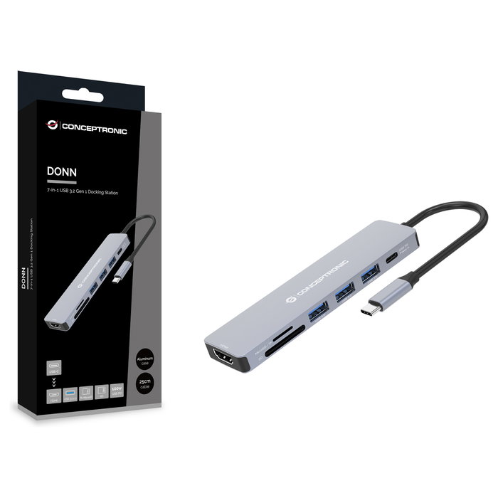 Conceptronic DONN19G Hub USB-C 7 en 1 con HDMI 4K y PD 100W Conceptronic DONN19G Hub USB-C 7 en 1 con HDMI 4K y PD 100W