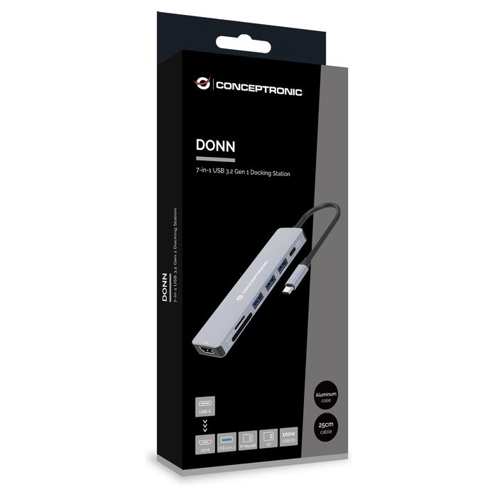 Conceptronic DONN19G Hub USB-C 7 en 1 con HDMI 4K y PD 100W Conceptronic DONN19G Hub USB-C 7 en 1 con HDMI 4K y PD 100W