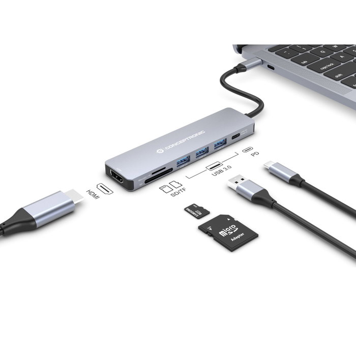 Conceptronic Hub USB-C 7 en 1 DONN19G Gris