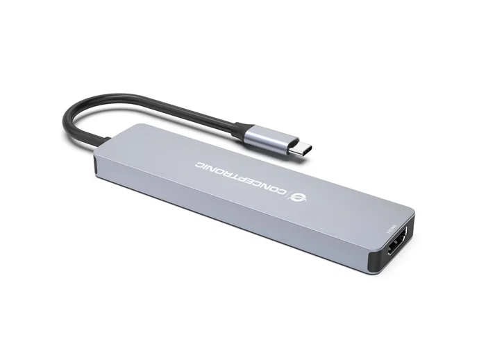 Conceptronic DONN19G Replicador de Puertos USB-C 7 en 1 con HDMI 4K, 3x USB-A 3.0, USB-C PD 100W, Lector SD/MicroSD, Gris