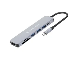 Conceptronic DONN19G Docking Station 7 en 1 con HDMI 4K, USB 3.2 y PD 100W, Gris