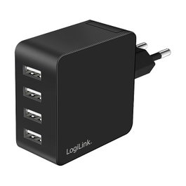 LogiLink PA0336 Cargador USB-A de 24 W con 4 puertos, Negro