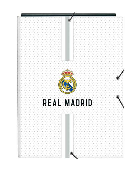 Safta Carpeta de Cartón con Gomas y Solapas Tamaño Folio Real Madrid 1ª Equipación 2024-2025
