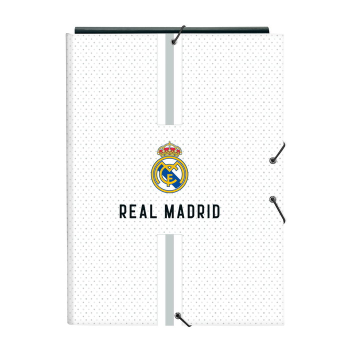 Safta Carpeta de Cartón con Gomas y Solapas Tamaño Folio Real Madrid 1ª Equipación 2024-2025