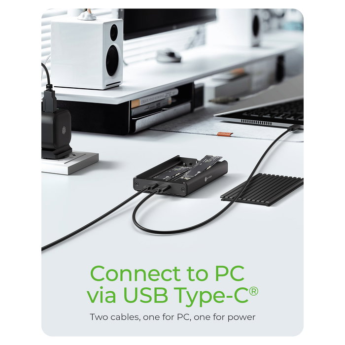 ICY BOX IB-2817M-C32 Caja Externa para 2 SSD M.2 NVMe PCIe, USB 3.2 Gen 2x2 Tipo-C 20 Gbit/s, Montaje sin Herramientas, Aluminio Negro