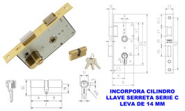 MCM Cerradura de embutir 1 punto 1501-2-35 con acabado latón