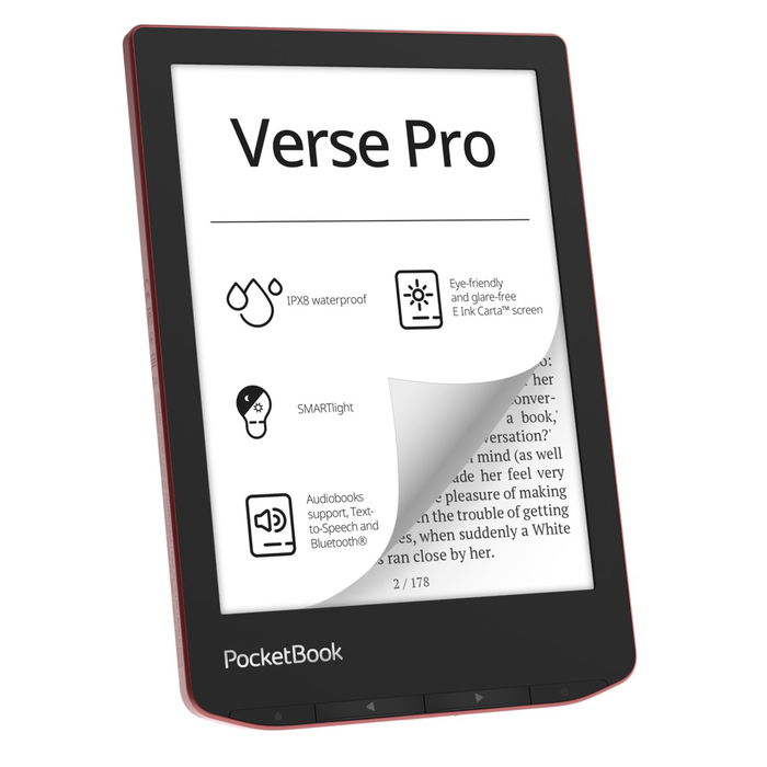 PocketBook Verse Pro - Lector de eBooks 6" con Audiolibros Bluetooth, SMARTlight, Resistente al Agua IPX8, 16 GB, Color Azure o Passion Red PocketBook Verse Pro - Lector de eBooks 6" con Audiolibros Bluetooth, SMARTlight, Resistente al Agua IPX8, 16 GB, Color Azure o Passion Red