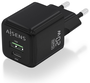 Aisens Cargador GaN 20W con USB-C PD3.0 y USB-A QC3.0, Negro