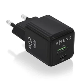 AISENS Cargador GaN 20W USB-C PD3.0 QC4.0 USB-A QC3.0 Negro