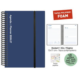 Senfort Agenda Escolar Student Foam 2026-27 Azul con Goma