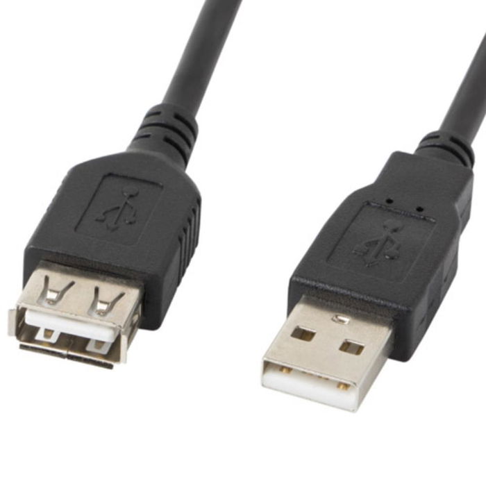 Lanberg Cable Alargador USB 2.0 Macho - Hembra, 3 Metros, Conectores Chapados en Oro, Velocidad 480 Mbit/s