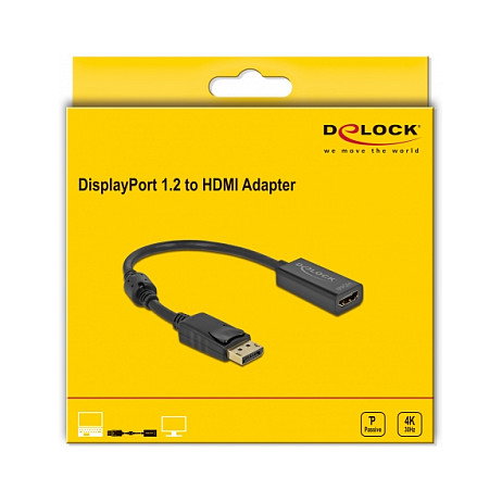 DeLOCK Adaptador DisplayPort 1.2 Macho a HDMI Hembra 4K 3840x2160 Pasivo 0.2 m Negro