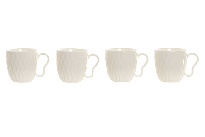 DKD Home Decor Set de 4 Tazas de Porcelana y Bambú PENGJIA 25