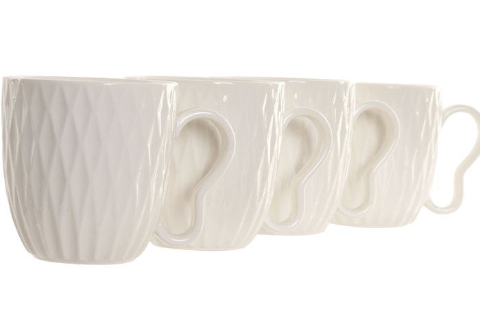 DKD Home Decor Set de 4 Tazas de Porcelana y Bambú PENGJIA 25