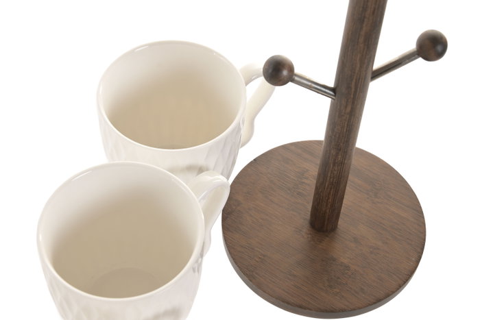 DKD Home Decor Set de 4 Tazas de Porcelana y Bambú PENGJIA 25