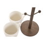 DKD Home Decor Set de 4 Tazas de Porcelana y Bambú PENGJIA 25