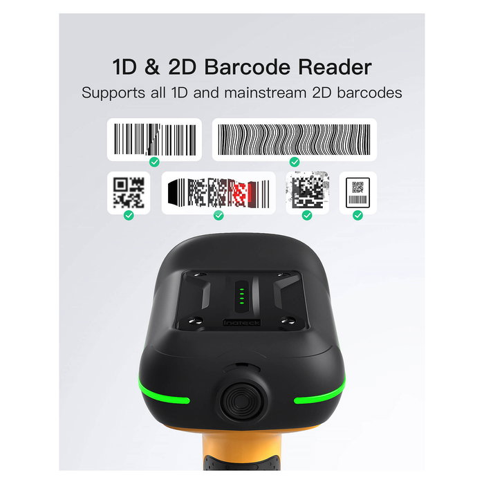Inateck Lector de Códigos de Barras Portátil 2D BCST-75 Bluetooth USB Color Negro Amarillo Inalámbrico y Cableado IP67