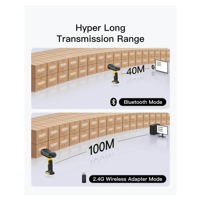 Inateck Lector de Códigos de Barras Portátil 2D BCST-75 Bluetooth USB Color Negro Amarillo Inalámbrico y Cableado IP67