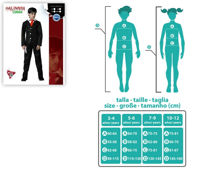 Atosa Traje de Fantasma Negro a Rayas con Corbata Roja para Niño