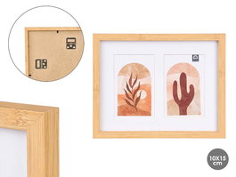 Giftdecor Marco para 2 Fotos 10x15 con Efecto Bambú Color Marrón (Set de 12)