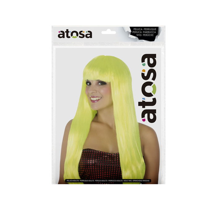 Peluca de Fiesta Larga Lisa Amarilla con Flequillo - 60 cm de Longitud