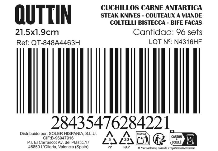Inde Set de 2 Cuchillos de Carne Antarti 21.5 cm - 12 Cajas (Acero Inoxidable) inevitable