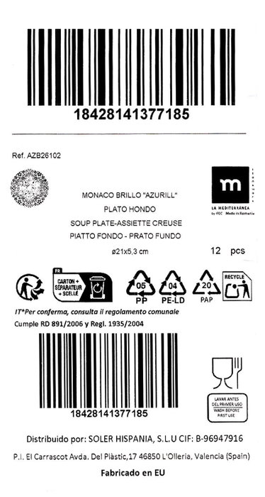 Inde Plato Hondo Azurill Monaco Brillo 21 cm (12 Unidades) extra_attributes_supplier_next_arrival_qty: 0