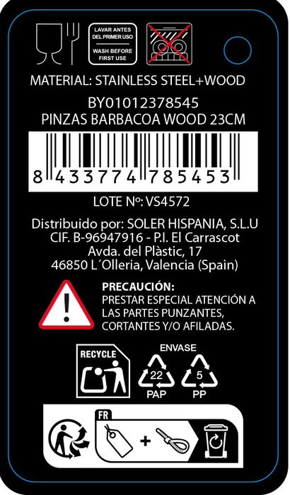 Inde Pinzas Barbacoa Wood 23 cm Algon Bbq (24 Unidades)