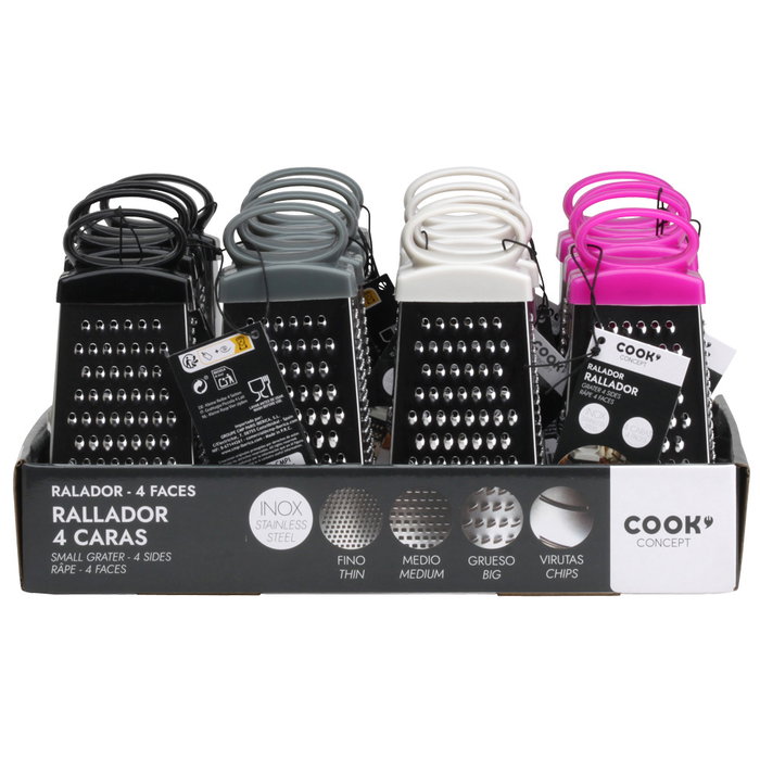 Cook Concept Rallador 4 Caras Acero Inoxidable y Plástico 12 cm Colores Surtidos para Cocina