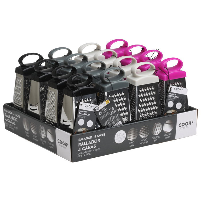 Cook Concept Rallador 4 Caras Acero Inoxidable y Plástico 12 cm Colores Surtidos para Cocina