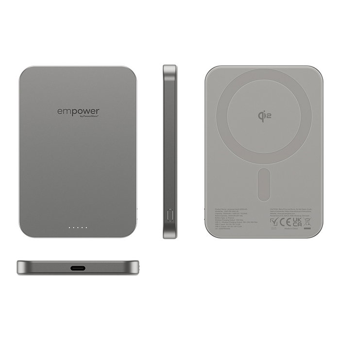 PanzerGlass Empower Bank 5000mAh Cargador Inalámbrico y Rápido con Aluminio Reciclado - Titanio